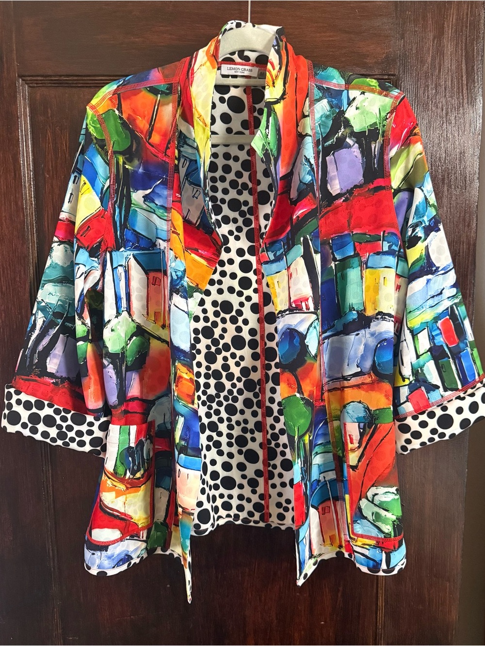 Lemon Grass Multicolor Abstract Print Open Jacket